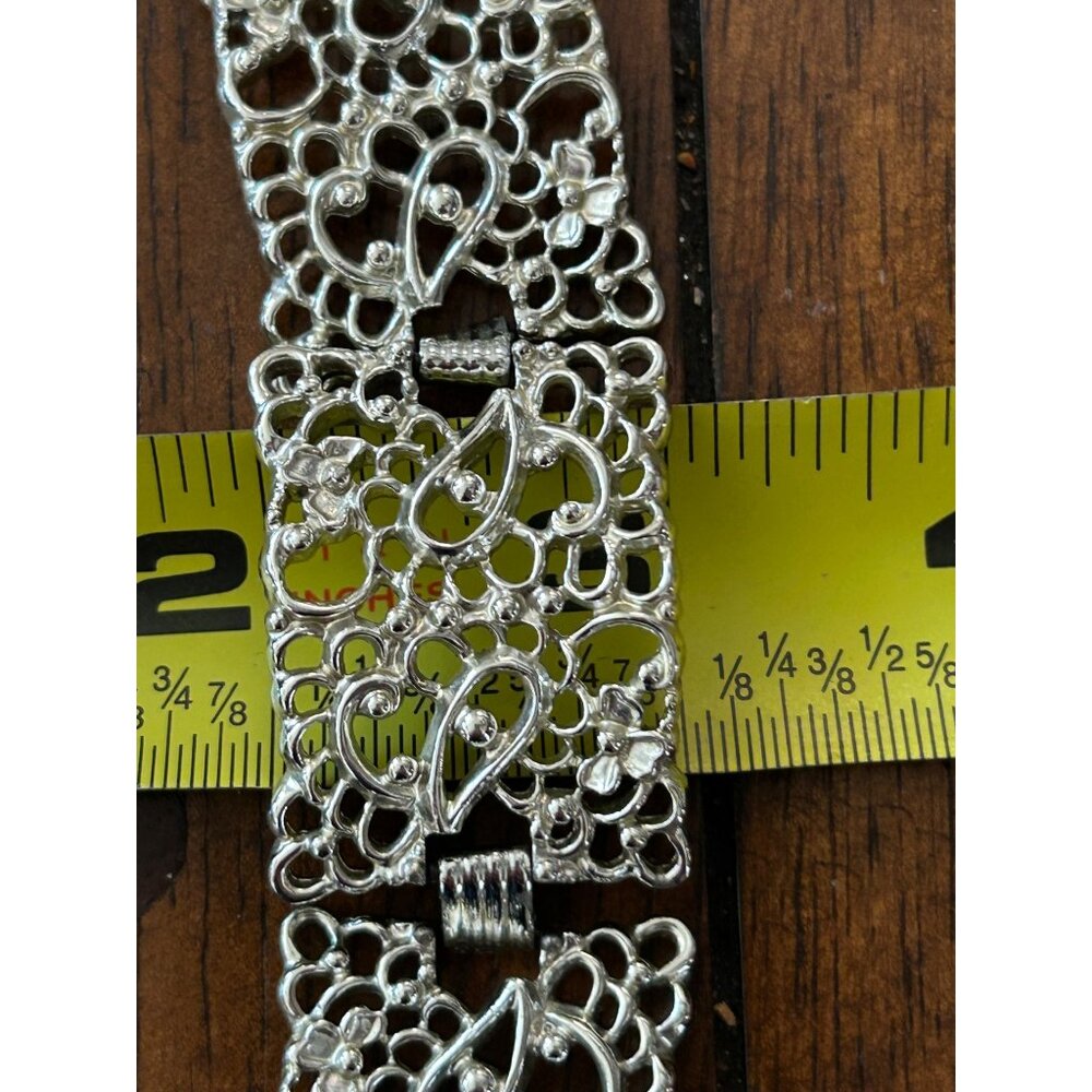 Silver-tone Statement Earring & Bracelet Set Paisley Filigree Panel Design - Picture 12 of 14